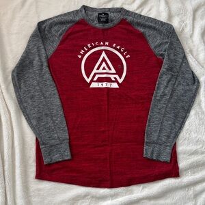 American Eagle Red & Gray Raglan Logo Tee
